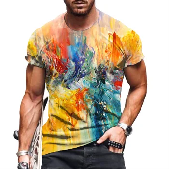 Mans T-Shirt 2021 Poletje Prevelik Novi Retro Slogu Kratkimi Rokavi Moški 3D Digitalni Tisk O Vratu T-Shirt moška Moda Vrhovi Slike 2