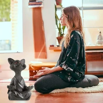 Meditacija Mačka Kip Zen Kiparstvo Smolo Buda Mačka Kip Joga Dekor Vrt Kip Okras Doma Dekoracijo Darilo