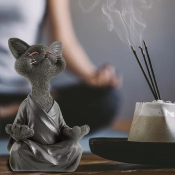 Meditacija Mačka Kip Zen Kiparstvo Smolo Buda Mačka Kip Joga Dekor Vrt Kip Okras Doma Dekoracijo Darilo Slike 2