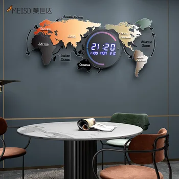 MEISD Elektronski Zemljevidu Sveta Digitalne Stenske Ure Velikih Dekorativni Pametne Ure s Koledarjem Termometer Doma Dekor Modra Horloge F
