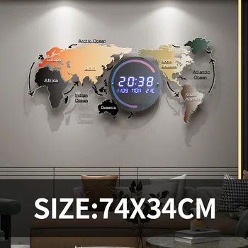 MEISD Elektronski Zemljevidu Sveta Digitalne Stenske Ure Velikih Dekorativni Pametne Ure s Koledarjem Termometer Doma Dekor Modra Horloge F Slike 2