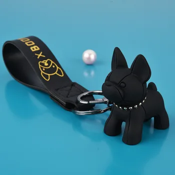 Moda francoski buldog keychain vrečko obesek usnje avto keychain nekaj ključa imetnika veriga obroč ljubek pes trinket živali keyfob