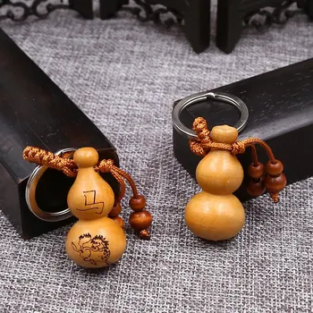 Moda Kitajski Etnični Nebesno Gourd Keychain Keyring Breskev Lesa Kiparstvo Obesek Ključnih Verige Ženske Vrečko Čare Trinket Stranka Darilo Slike 2