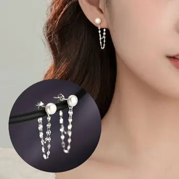 Moda Korejski Earings Kristalno Pearl Tassel Uhani Geometrijske Obesek Nevesta Poročni Nakit Darilo Uhani Za Ženske Slike 2
