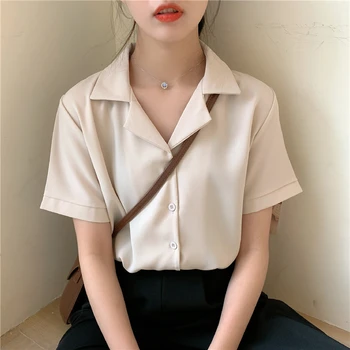 Moda Za Ženske, Šifon Bluzo Poletje Majica Kratek Rokav Bluze Beli Vrhovi V Vratu Korejski Slog Obleke Urad Dame #J35