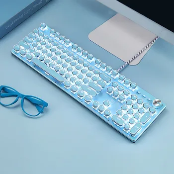 Modra Stikala Mehanska Tipkovnica Retro Punk pisalnim strojem-Slog Krog Keycaps Belo Osvetljen Igralno Tipkovnico za Prenosni RAČUNALNIK Desktop
