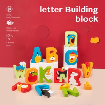 Montessori Lesenih Blokov Nastavite Igrače 26 angleške Črke A-Z Abeceda 3D Sestavljanke, Zgodnje Izobraževanje gradniki Otroci Igrače Opeke
