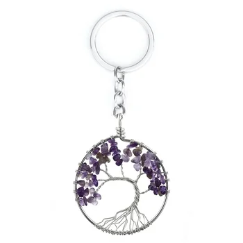 Naravni Kristalni Kamen 7 Chakra Krog Tree of Life Obesek Ročno Keychains Key Ring Ključa Imetnika za Ženske Avto Torbe Oprema