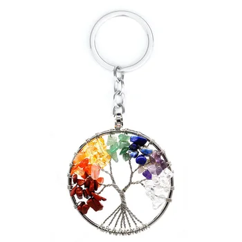Naravni Kristalni Kamen 7 Chakra Krog Tree of Life Obesek Ročno Keychains Key Ring Ključa Imetnika za Ženske Avto Torbe Oprema Slike 2