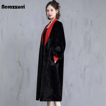 Nerazzurri Zimo Dolgo Toplo Debele Prevelik Puhasto Specializiranimi Za Umetno Krzno Cocoon Plašč Ženske Stilsko Svoboden Priložnostne Korejski Korejski Moda 2021