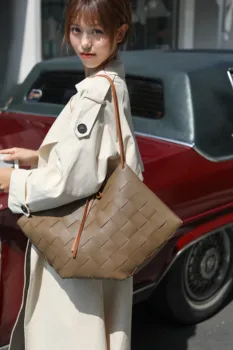 Nova moda vsestranski tkane vrečke usnjena ženska torba, velika zmogljivost preprost Lingge Eno Ramo Torba Moda Slike 2