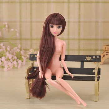 Novi 3D oči ravne lase, skupna gol lutka telo z glavo za 1/6 lutka dekleta darilo igrače