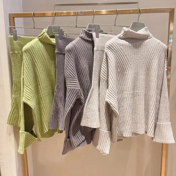 Novi izdelki za jesen/zimo 2021 ženske nežna barva turtleneck bombaž pulover + krilo obleko Slike 2