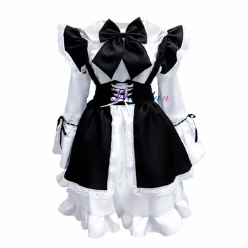 Obdelava Black Sladko Gothic Lolita Devica Obleko Ženska Moški Francoski Sissy Devica Cosplay Kostumi