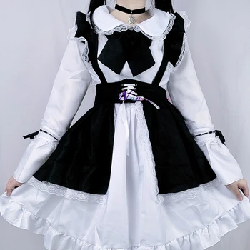 Obdelava Black Sladko Gothic Lolita Devica Obleko Ženska Moški Francoski Sissy Devica Cosplay Kostumi Slike 2