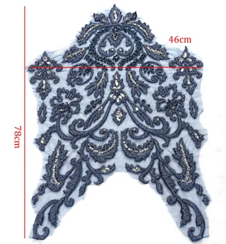 Off white velik vzorec s težkimi kroglice aplicirano obliž ployester vezenje obliž poročno obleko Pribor Slike 2
