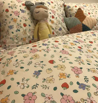 Pastorala cvet jagode posteljnina nabor dekle,francoski cvetlični bombaž twin polno kraljica doma, tekstilne posteljo stanja vzglavnik odeja pokrov Slike 2