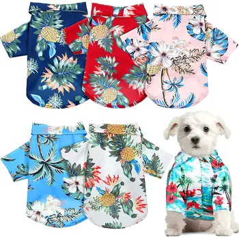 Pes Majice, Obleke Poletje Plaža Oblačila Telovnik Pet Oblačila Cvetlični T-Shirt Hawaiian Za Mala Velika Mačka Pes Chihuahua Slike 2