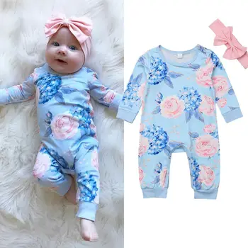 Pudcoco Novorojenih Otrok Baby Dekleta Cvetlični Bodysuit Jumpsuit Obleke Obleke Playsuit