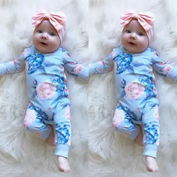 Pudcoco Novorojenih Otrok Baby Dekleta Cvetlični Bodysuit Jumpsuit Obleke Obleke Playsuit Slike 2