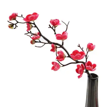 Rdeča Plum Blossom Svile Umetne Rože Plastične Poslovalnice Za Doma Poroko DIY Dekoracijo dnevne Sobe Pene Božič Ponaredek Cvetje #