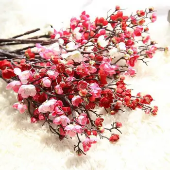 Rdeča Plum Blossom Svile Umetne Rože Plastične Poslovalnice Za Doma Poroko DIY Dekoracijo dnevne Sobe Pene Božič Ponaredek Cvetje # Slike 2
