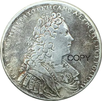 Rusija Imperij Rubelj - Pjotr II 1729 1 Rubelj Medenina Prevlečeno Srebro Kopijo Kovancev Slike 2
