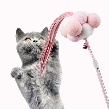 Smešno mačka ročno pero pom pom bonitete smešno mačka palico boj mlade odrasle mačje hišne kitty igrača pravljice smešno cat stick