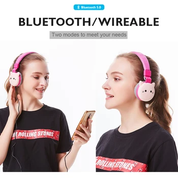 Smešno Risanke Mačka Glave-telefoni Slušalke Bluetooth Brezžične Otroci Dekle Zložljive Stereo Slušalke Z Mikrofonom Za iPhone Xiaomi PC Slike 2