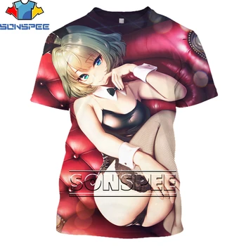 SONSPEE Kawaii Cute Anime Seksi Loli 3D Tiskanje Mens Tshirt Poletje Moda Original Otaku Priložnostne O-vratu Moških Vrh Oversize T-shirt