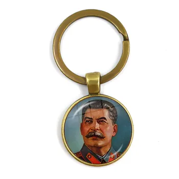 Sovjeta ZSSR Stalin in Lenin Keyrings Klasična Rdeča Zvezda Kladivo in Srp Komunizma Emblem CCCP Stekla Chrysoprase Keychains Za Prijatelje, Darilo Slike 2