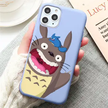 Srčkan Totoro Ghibli Miyazaki Anime Primeru Telefon za iPhone 13 12 mini 11 Pro Max X XR XS 8 7 6s Plus Sladkarije vijolično Silikonski pokrov Slike 2