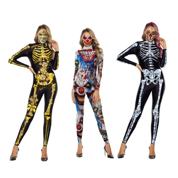 Strašno Cosplay Kostum za Ženske Seksi Maškarada Karneval Zentai bo Ustrezala Okostje Tiskanja Zombi Oblačila Halloween Kostumi Slike 2