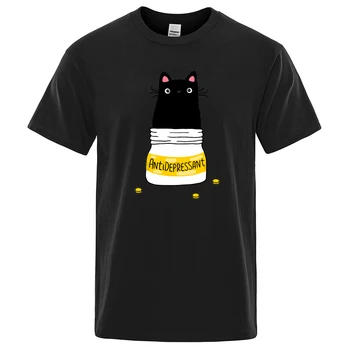 Strip Različico Malo Mačka Antidepresiv Tiskanje Človek T Shirt je Preprost Mehka T-Majice Modi Slim Top Kul Priložnostne Tshirts Moški