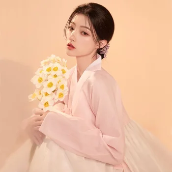 Tradicionalni Roza Tradicionalni korejski Hanbok za Ženske Plemenito in Elegantno Moderno Krilo Stranke Fazi Fotografija, Ples Obleka, Kostum
