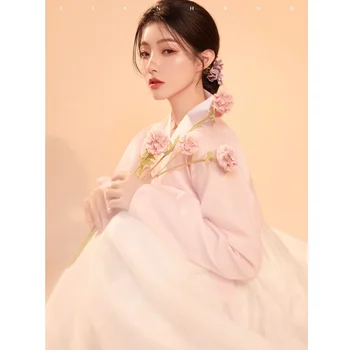 Tradicionalni Roza Tradicionalni korejski Hanbok za Ženske Plemenito in Elegantno Moderno Krilo Stranke Fazi Fotografija, Ples Obleka, Kostum Slike 2