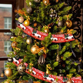 Trak Božič Rdeči Tovornjak Sneg Žično Robovi Fino Perilo + Saten Krpo Trak Za Božično Drevo Okraski Novo Leto Navidad