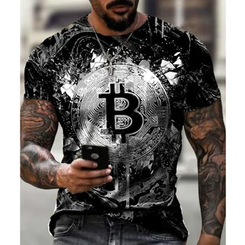 Ulica priložnostne modni t-shirt za moške kratek rokav T-shirt svoboden bitcoin 3D T-shirt, natisnjena okoli vratu t-shirt moški