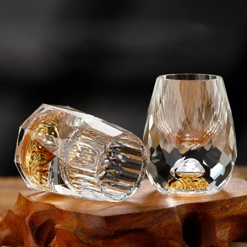 Ustvarjalne Kristalno Steklo, Zlata Folija Vodka Stekla Domov High-End Vino Set Holiday Gift Artefakt Dvojno Steklo Kozarec Vina Slike 2