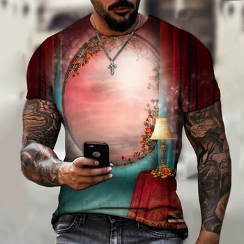 Ustvarjalne Umetnosti Moški Modni Trend Krog Vratu Kratek Rokav Vrh 3D Tri-dimenzionalni Prevelik T-shirt Ulica Jersey