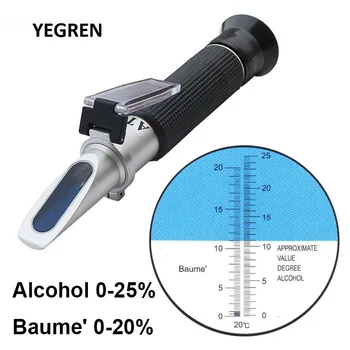 Vino 0-25% Alkohola Refraktometer Baume' Koncentraciji Alkohola Tester ATC Vsebnost Alkohola Meter za Trte, Vina, Piva