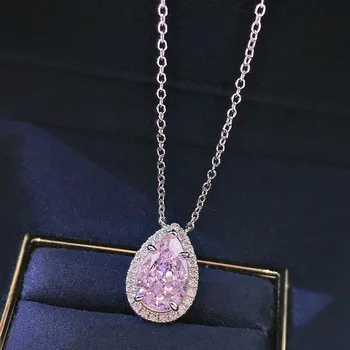 Wong Dež 925 Sterling Srebro Pear Rez Pink Sapphire Ustvarili Moissanite Citrine Gemstone Romantično Ogrlico, Obesek, Fine Nakit
