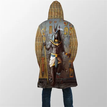 Zimski Modni Moški Plašč Starem Egiptu Bogov Anubis 3D Tiskanje Hooded Runo plašč Unisex Priložnostne Debel Toplo Cape plašč PJ-04