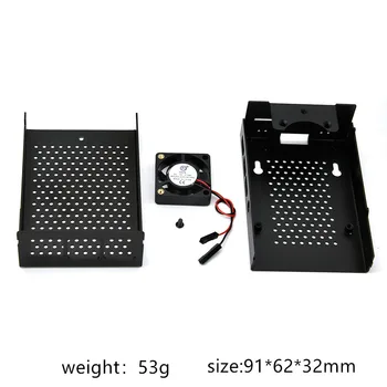 Črno Aluminijasto zlitino polje primeru Porozne toplote-dissipating kovinsko ohišje z ventilatorjem za Raspberry Pi 4B