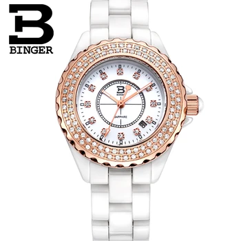 Švica luksuzne blagovne znamke Diamond Ročne Binger Prostor Keramični Quartz Ženske Ure vodoodpornost Ženska ura B8008A-3 Slike 2