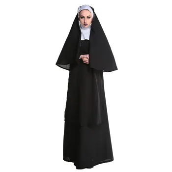 Ženske Misijonarski Duhovnik Enotno Srednjeveški Kostum, Nuna, Cosplay Halloween Obleko Za Ženske Križ Verske Poliester Odraslih Moških Robe