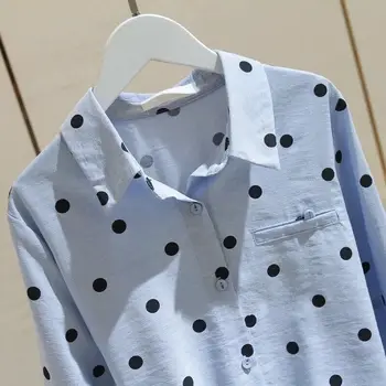 Ženske Oversize Bela Majica Dame Moda Elegantno Polka Dot Bluze 2021 Dolgimi Rokavi, Žepi Vrh korejskem Slogu Oblačila