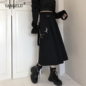 Ženske Pade Pozimi, Visoka vitka Naguban Krila Harajuku Stil Long-line Obleko Barva Trak Nastavljiv Suspender Krilo