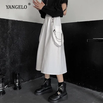 Ženske Pade Pozimi, Visoka vitka Naguban Krila Harajuku Stil Long-line Obleko Barva Trak Nastavljiv Suspender Krilo Slike 2