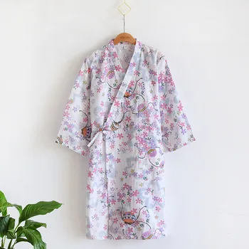 Ženske Poletne Bombaž Kimono Plašč 2021 Spomladi in Jeseni Tanke Japonski Slog Cvet Natisnjeni Sleepwear Ženske, kopalni plašč